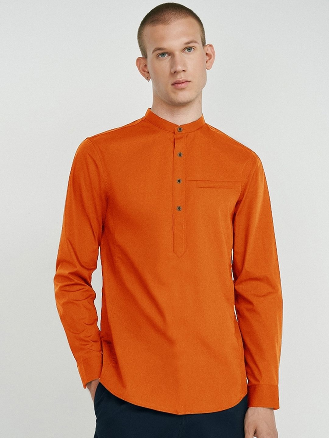 AVOLT Cotton Mandarin Collar A-Line Kurta-picture-1
