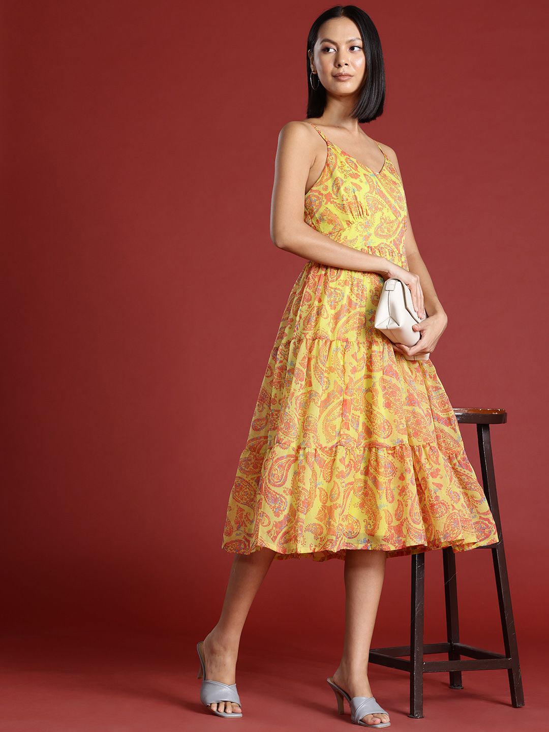 Routes by All About You Paisley Print Tiered A-Line Midi Dress