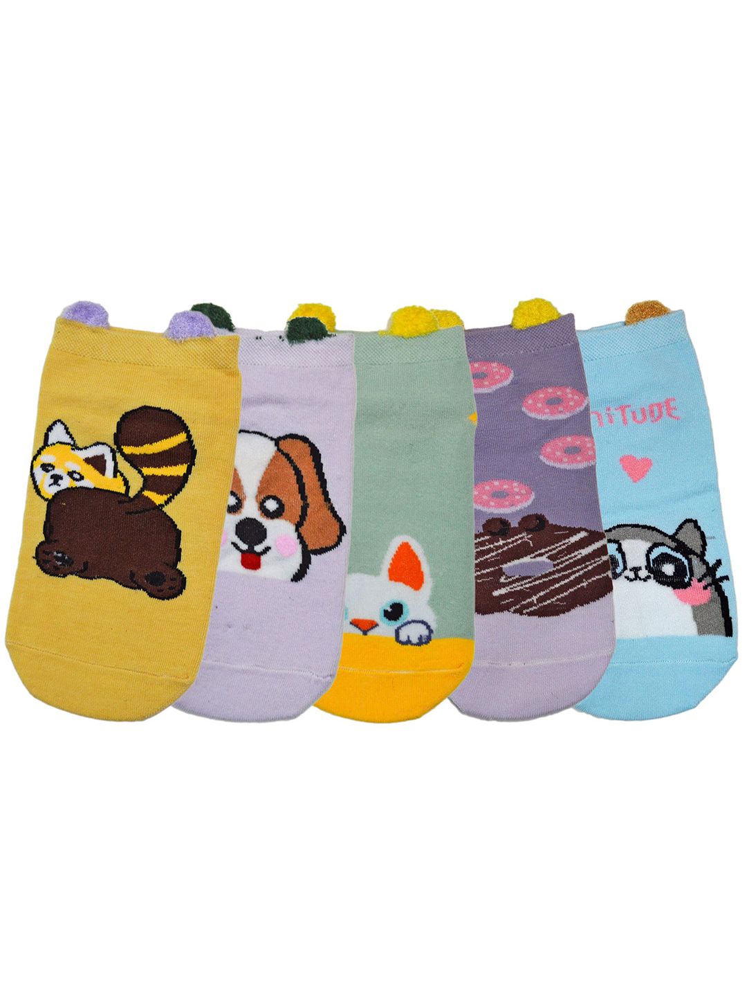 BAESD Kids Pack of 5 Patterned Anti-Skid Ankle-Length Socks-image-31