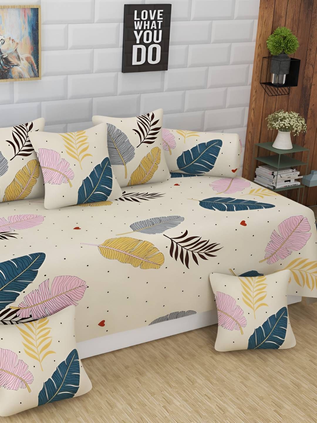 Bajo's Beige & Blue 8 Pieces Floral Printed Cotton Diwan Set-picture-33