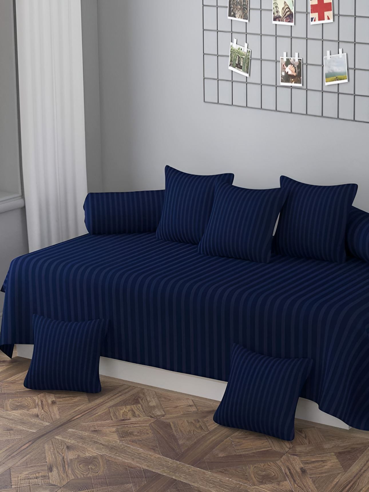 Bajo's Navy Blue 8 Pieces Striped Cotton Diwan Set-picture-31