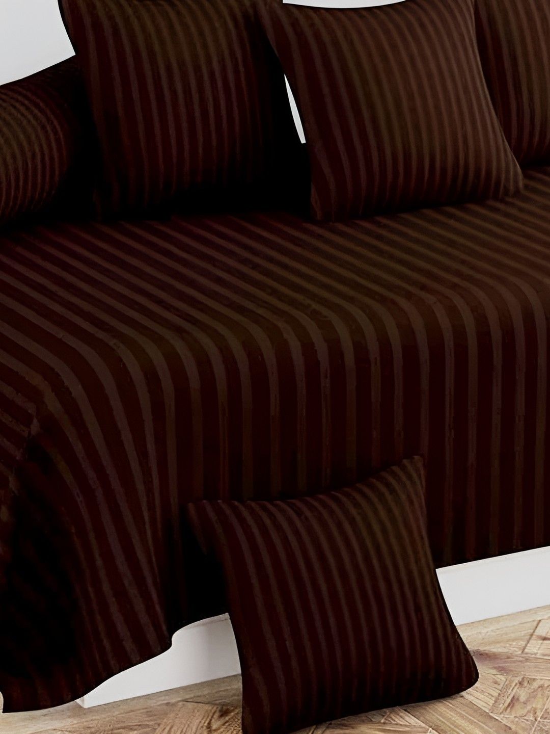 Bajo's Brown 8 Pieces Striped Cotton Diwan Set-picture-17