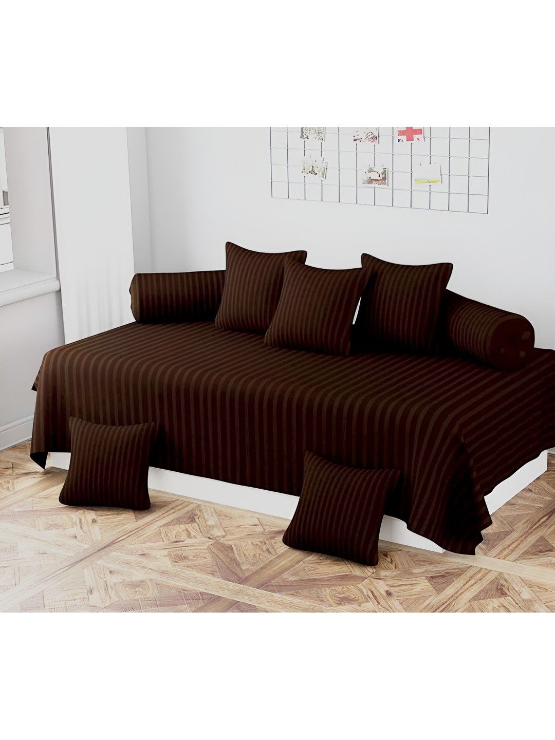 Bajo's Brown 8 Pieces Striped Cotton Diwan Set-picture-21