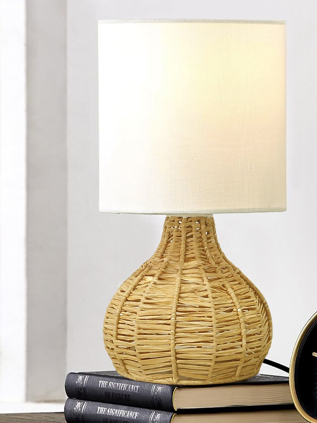 Homesake Beige & Brown Cylindrical Shaped Contemporary Table Lamp-picture-23