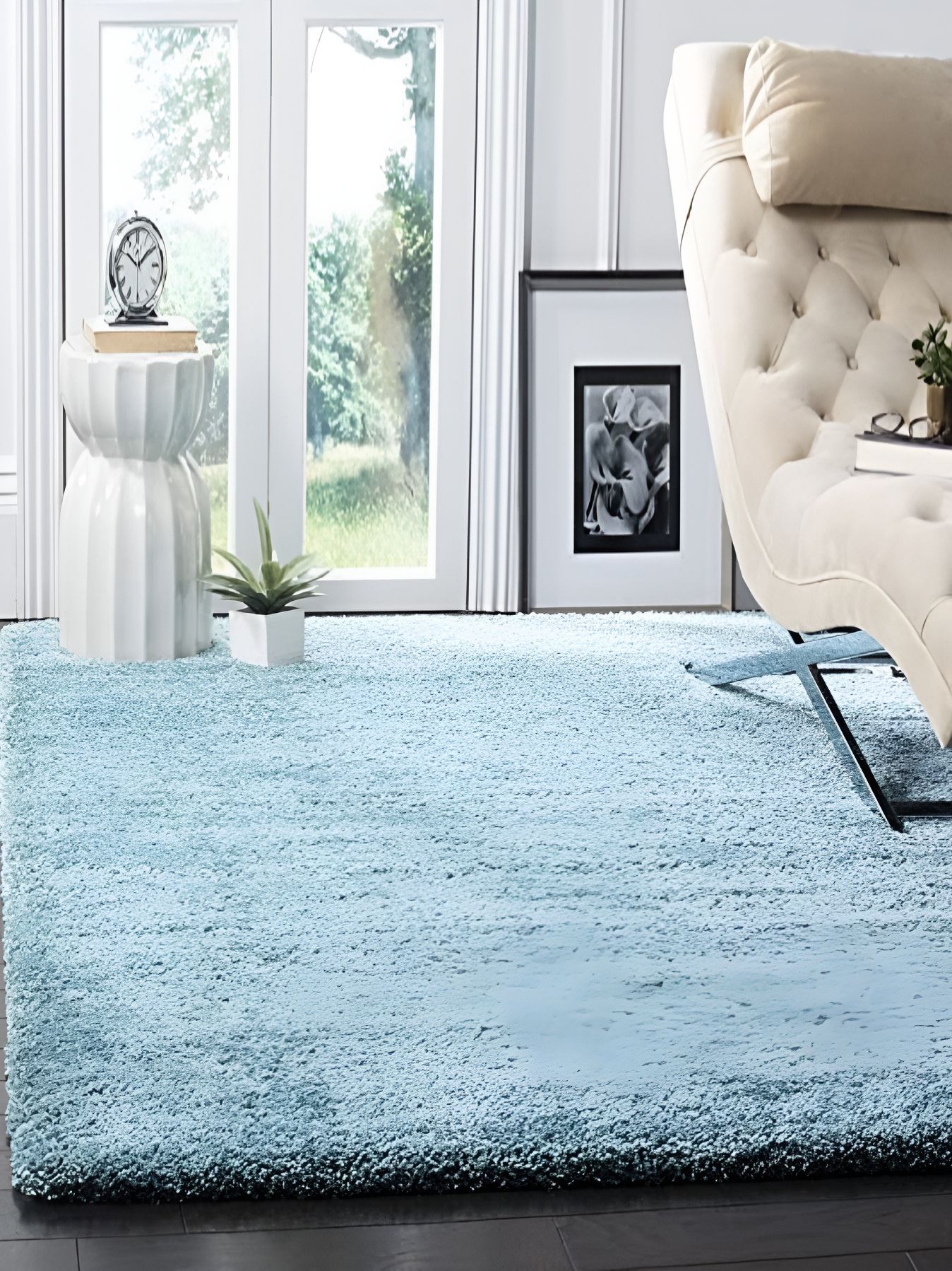 Shopgallery Blue Textured Anti Skid Rectangle Shaggy Carpet-picture-23