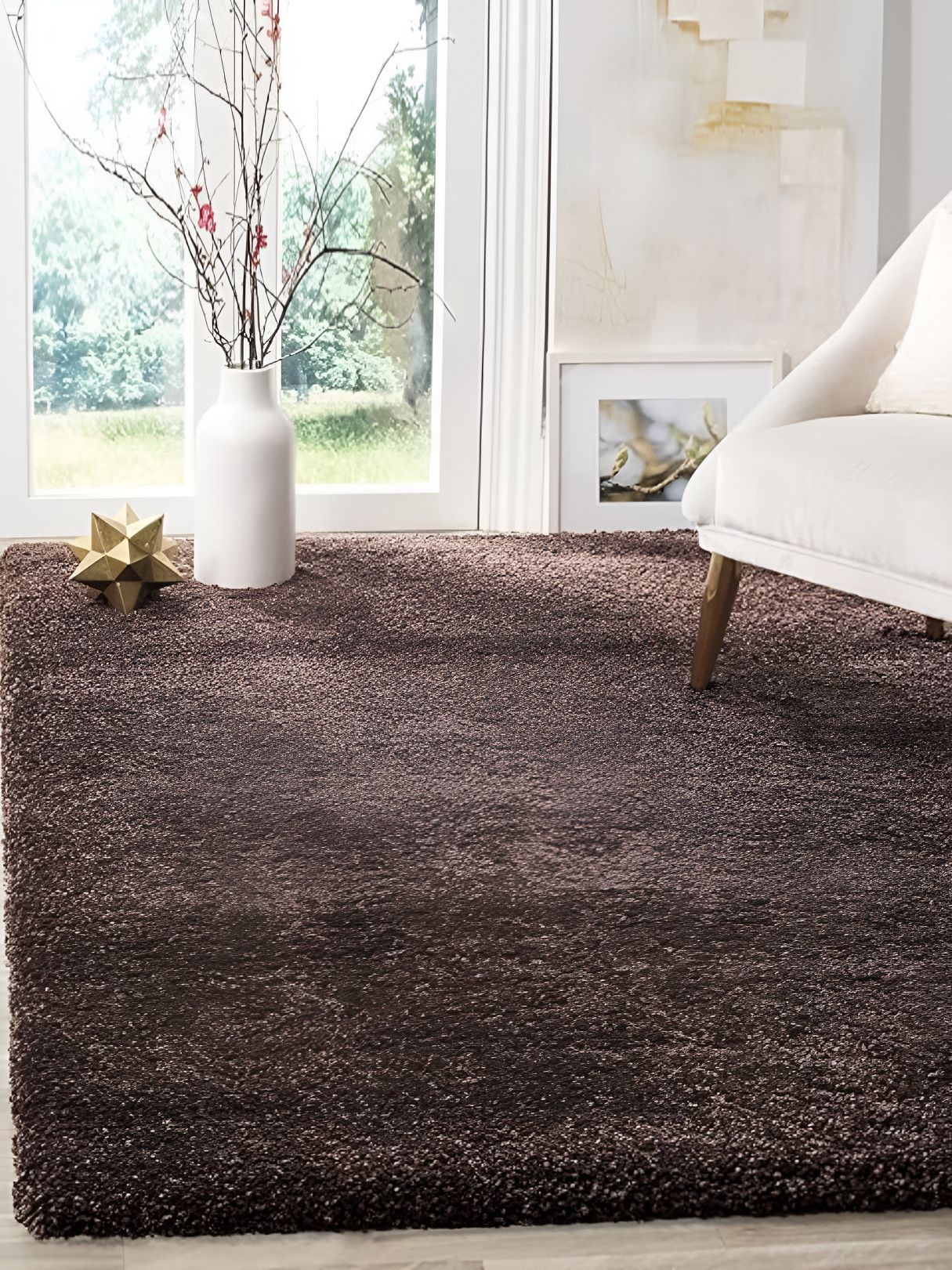 Shopgallery Brown Textured Anti Skid Rectangle Shaggy Carpet