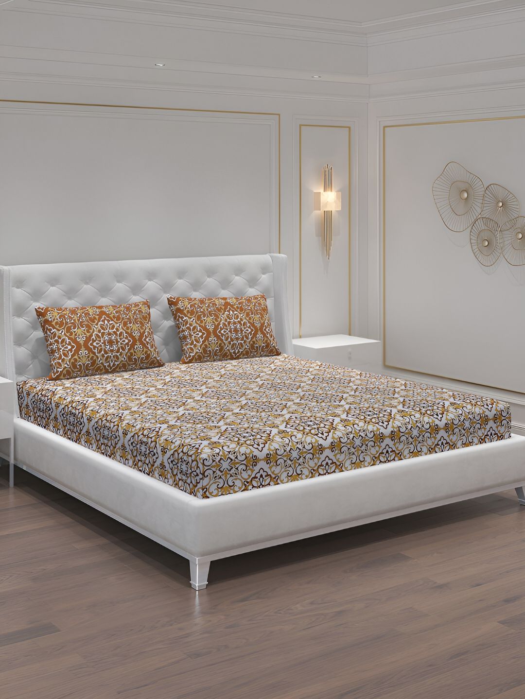 Moca By Monte Carlo Off White Ethnic Motifs 104 TC 2 Queen Bedsheet with 4 Pillow Covers-picture-32