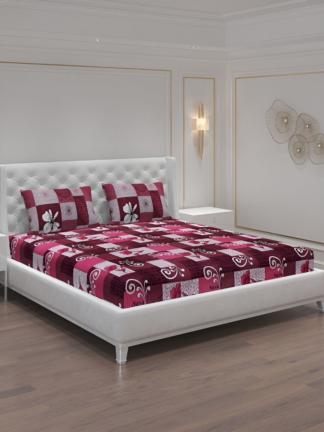 Moca By Monte Carlo Coffee Brown & Maroon 120 TC 2 Queen Bedsheet with 4 Pillow Covers-picture-21