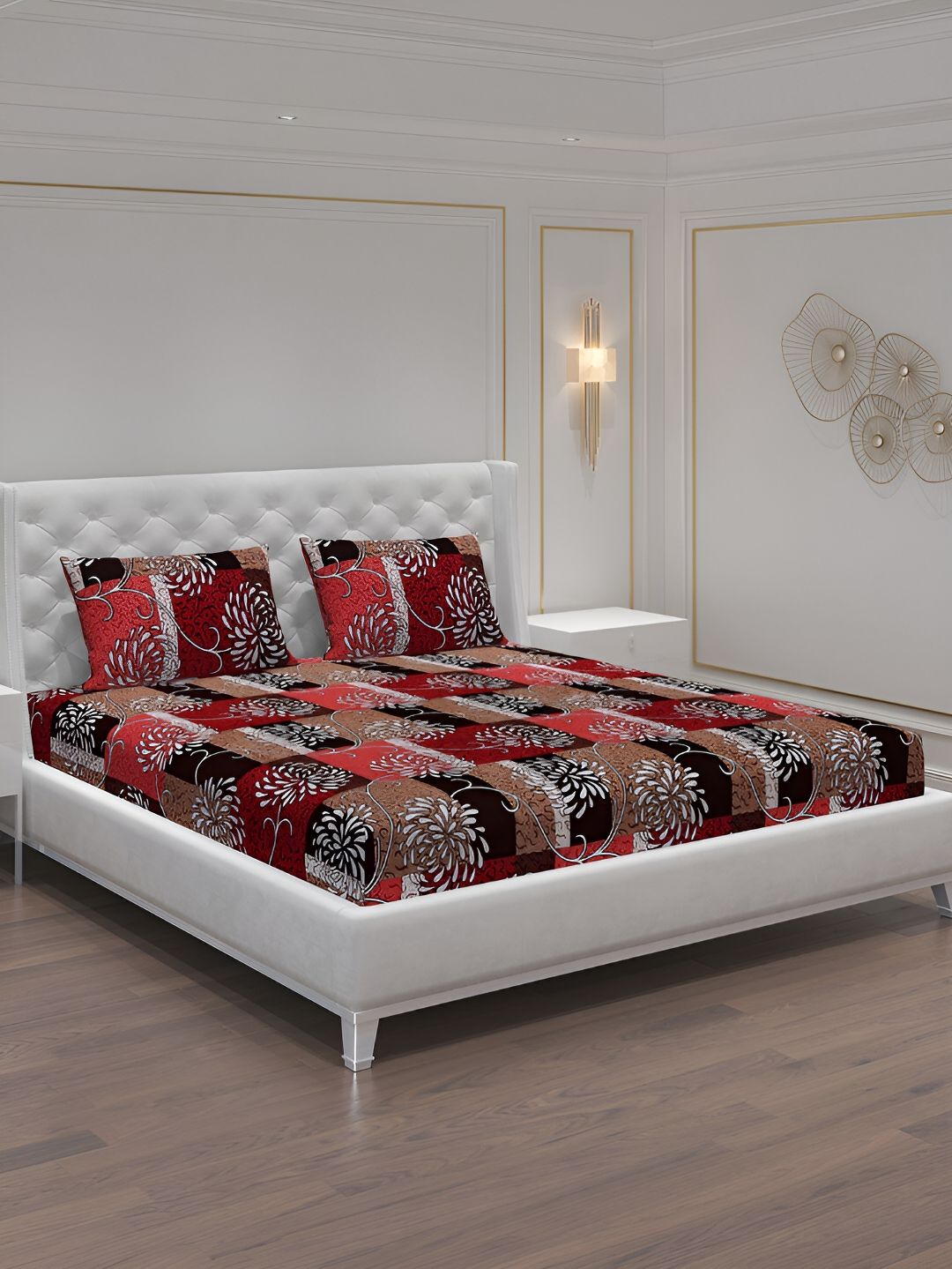Moca By Monte Carlo Brown & Red Ethnic Motifs 120 TC 2 Queen Bedsheet with 4 Pillow Covers-picture-26