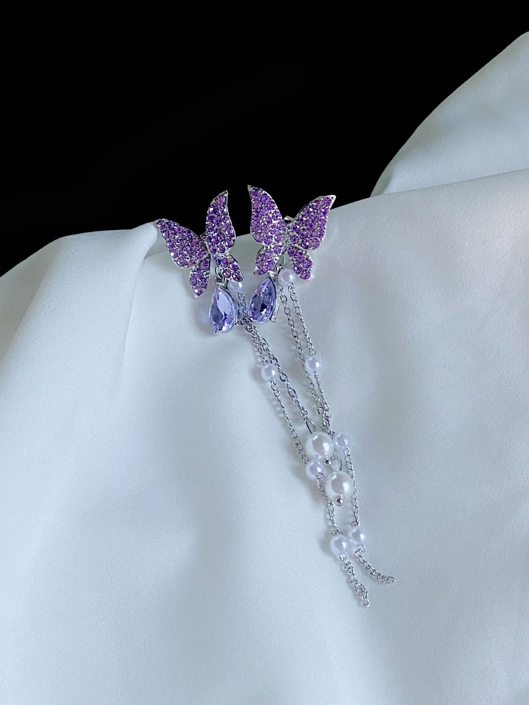 FIMBUL Silver Plated Butterfly Shaped Rhinestone Drop Earrings-picture-34