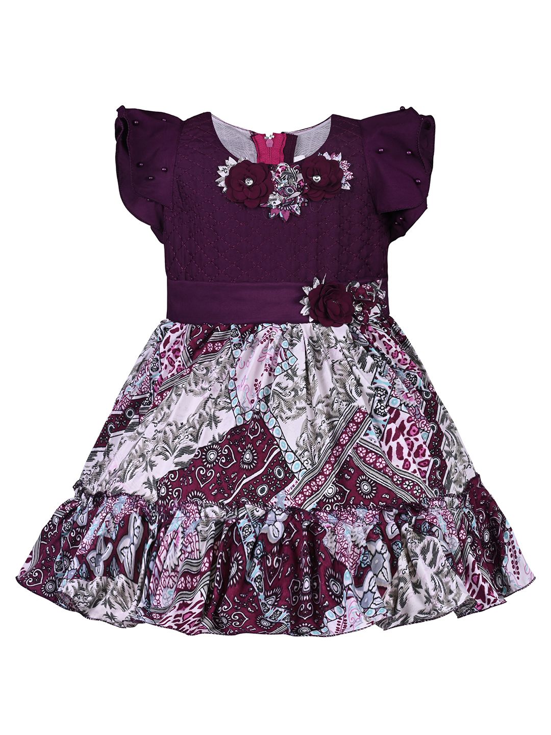 Wish Karo Girls Floral Print Satin Fit & Flare Dress-picture-36