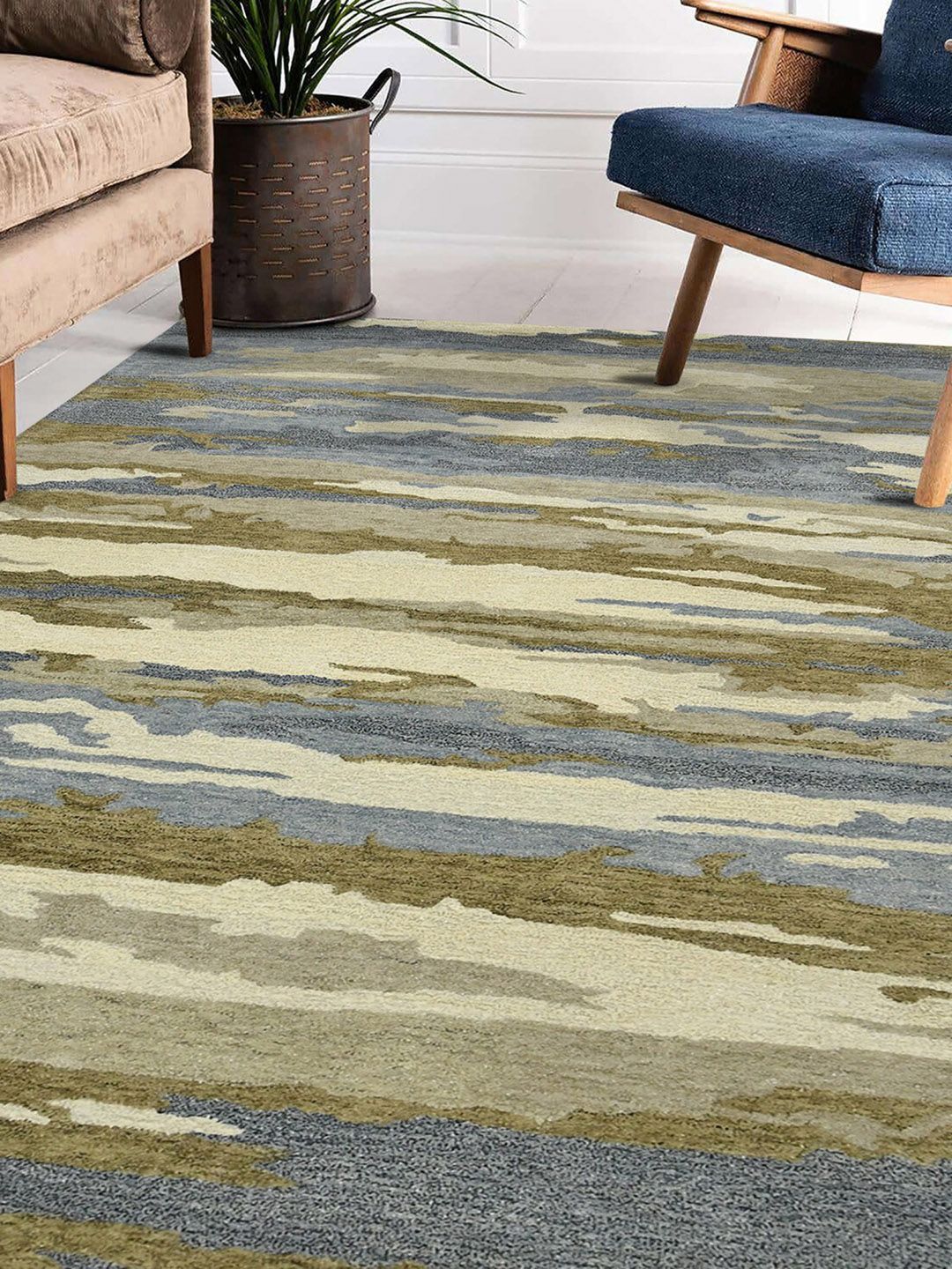 saraswatii global Blue & Beige Abstract Printed Hand Tufted Rectangular Carpet-picture-15
