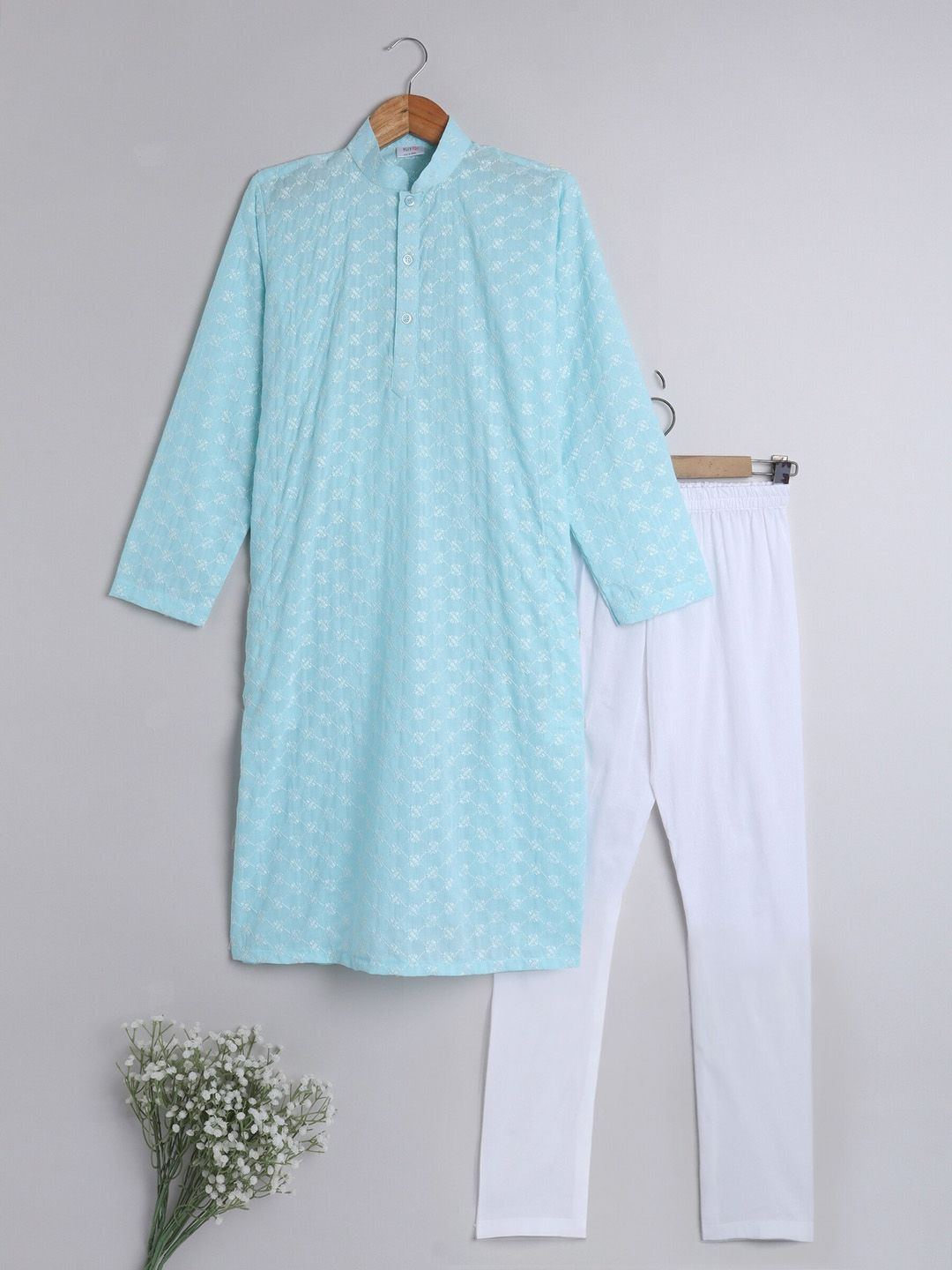 BAESD Boys Ethnic Motifs Embroidered Regular Pure Cotton Kurta With Churidar-image-38