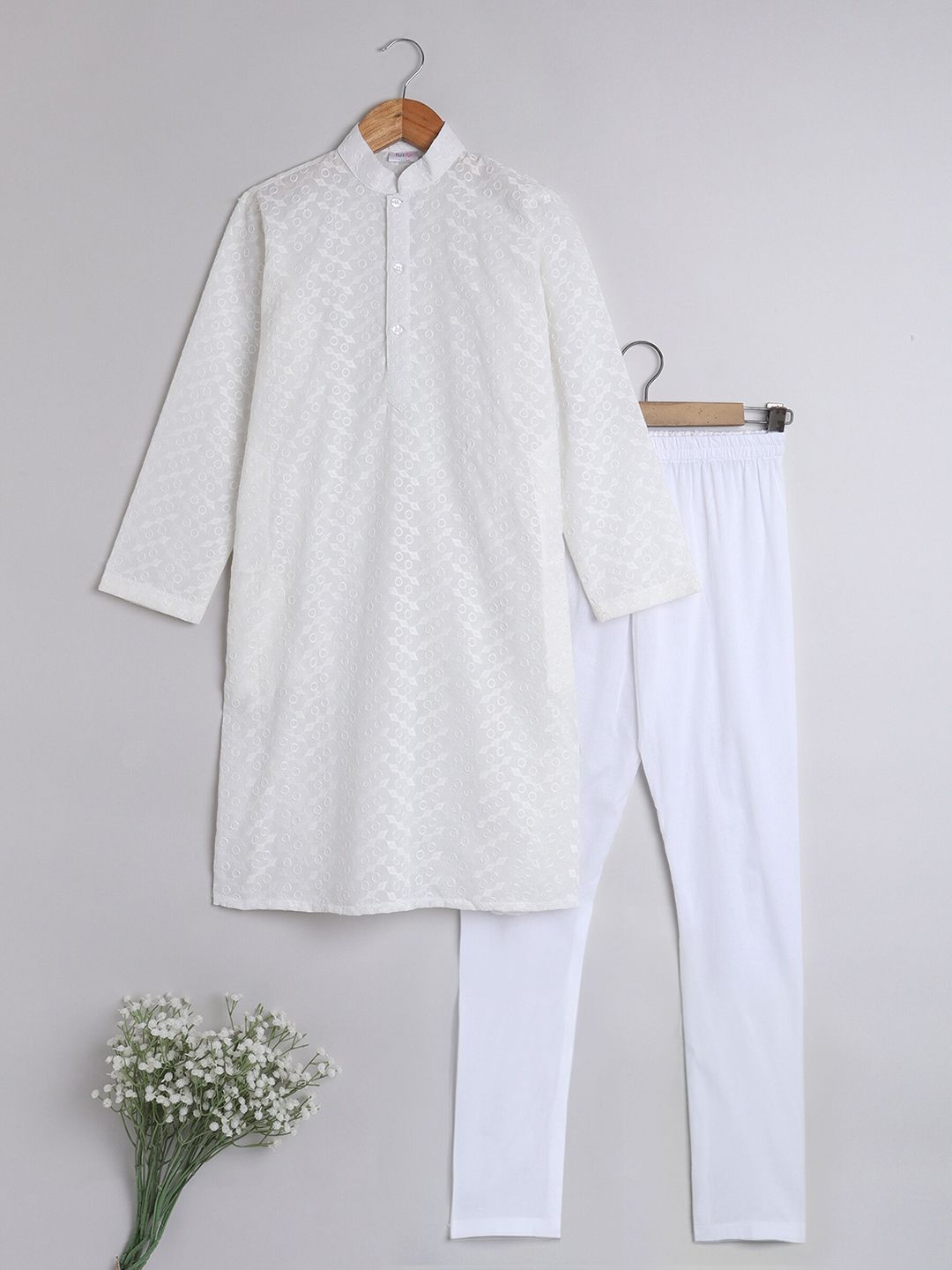 BAESD Boys Ethnic Motifs Embroidered Regular Pure Cotton Kurta With Churidar-image-46