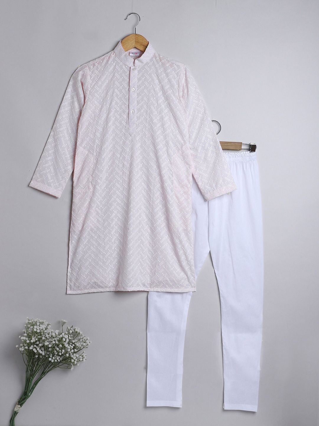 BAESD Boys Ethnic Motifs Embroidered Regular Pure Cotton Kurta With Churidar-image-45