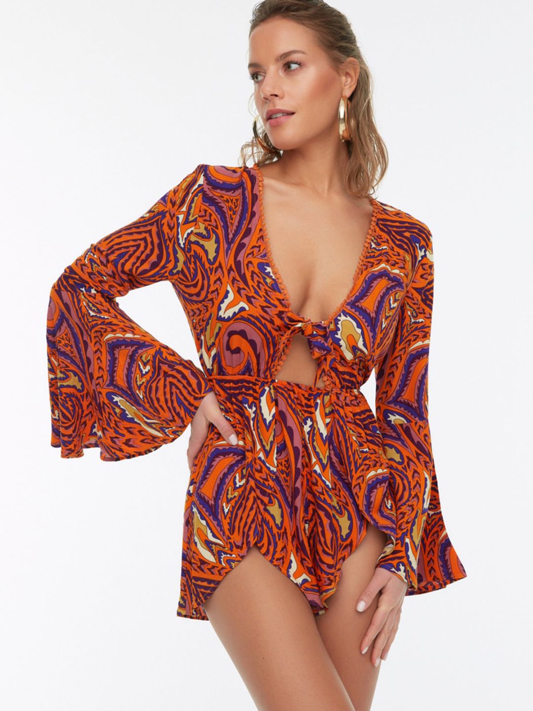 Trendyol Printed V-Neck Long Sleeves Playsuit-picture-31