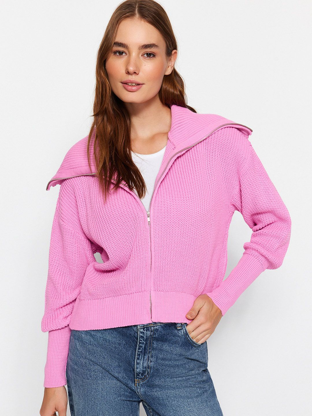 Trendyol Ribbed Shirt Collar Acrylic Cardigan Sweater-picture-26