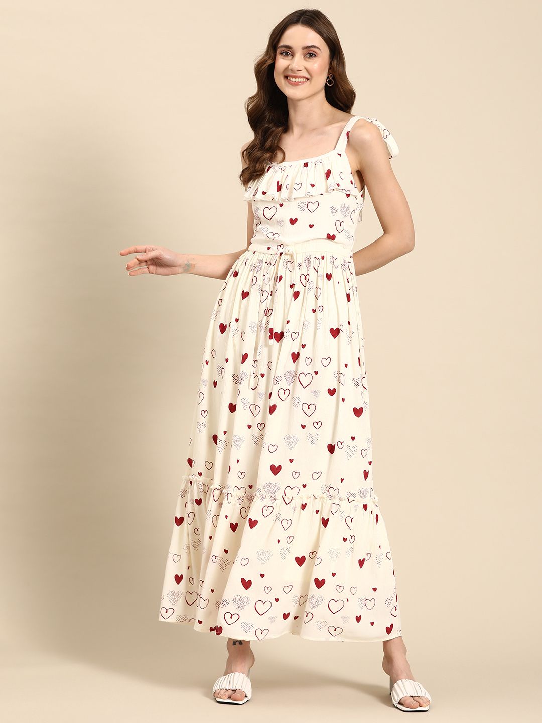Conversational Print Crepe A-Line Tiered Maxi Dress view 1