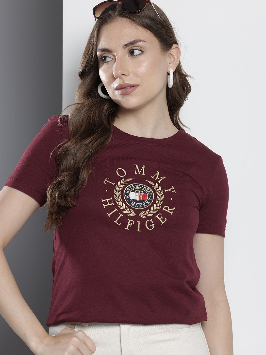 Tommy Hilfiger Pure Cotton Brand Logo Embroidered T-shirt-image-48