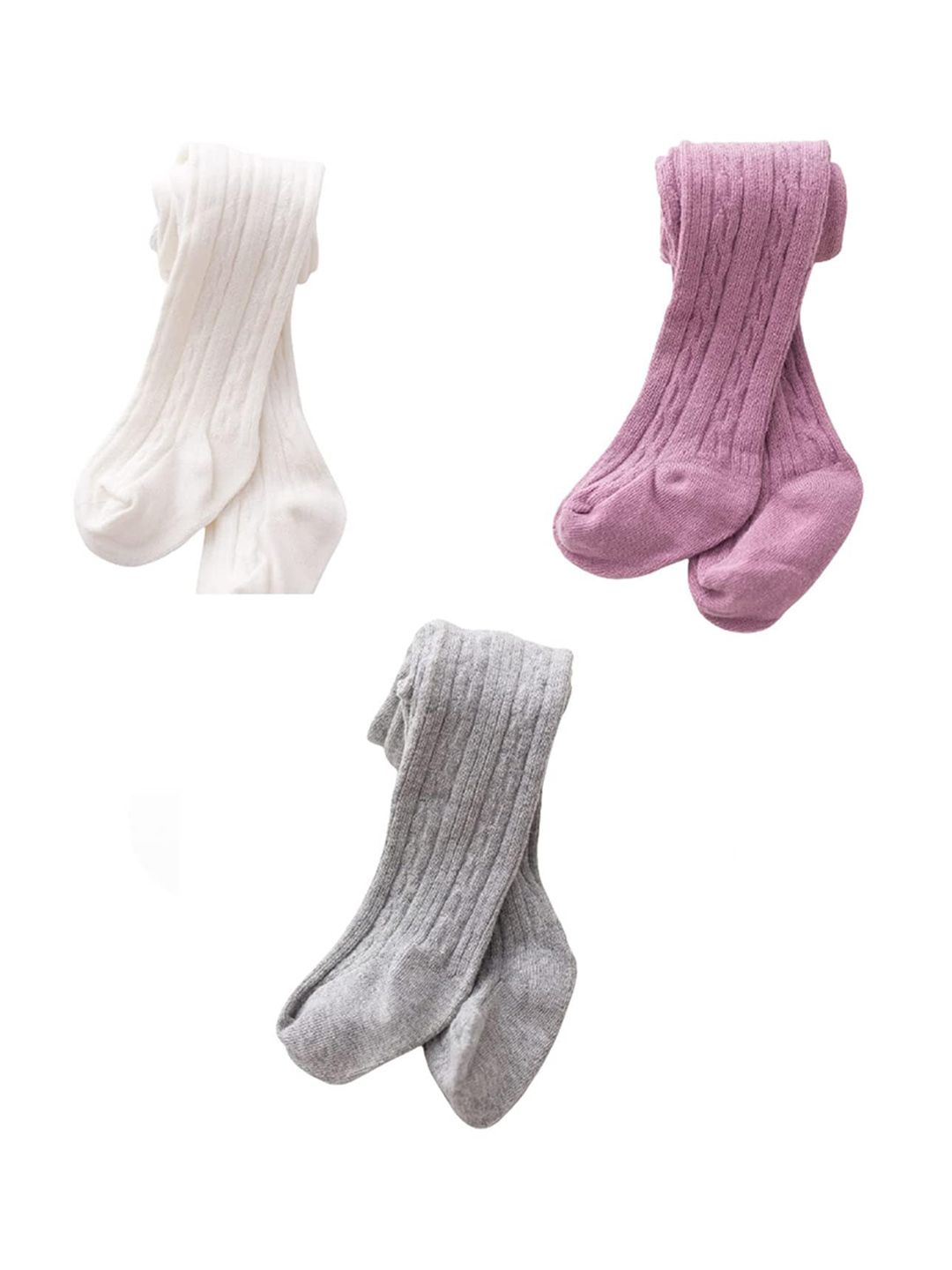 SYGA Infant Girls Pack Of 3 Self Designed Double Knitted Stockings-picture-45