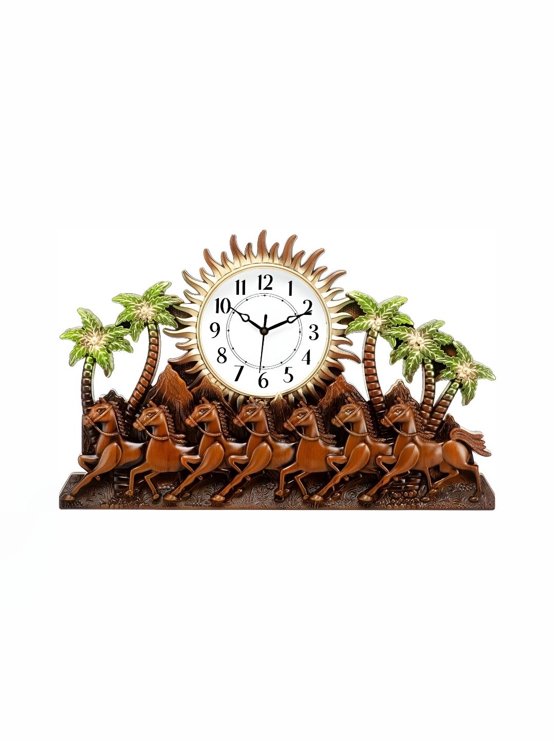Attractionz Beige & Brown Sun & Horse Round Shaped Traditional Analogue Wall Clock-picture-31
