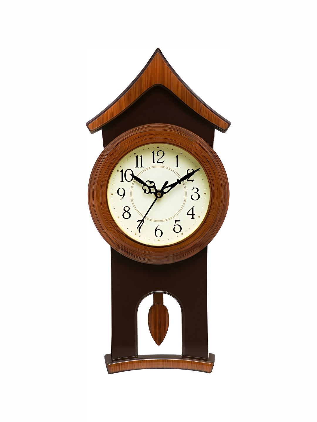 Attractionz Brown & White Round Shaped Pendulum Contemporary Analogue Wall Clock-picture-11