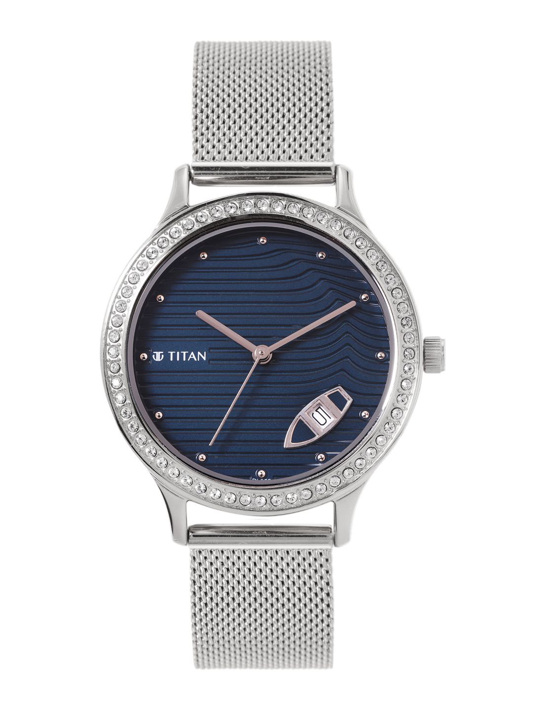 Titan Women Embellished Dial & Stainless Steel Bracelet Style Analogue Watch 2634SM02