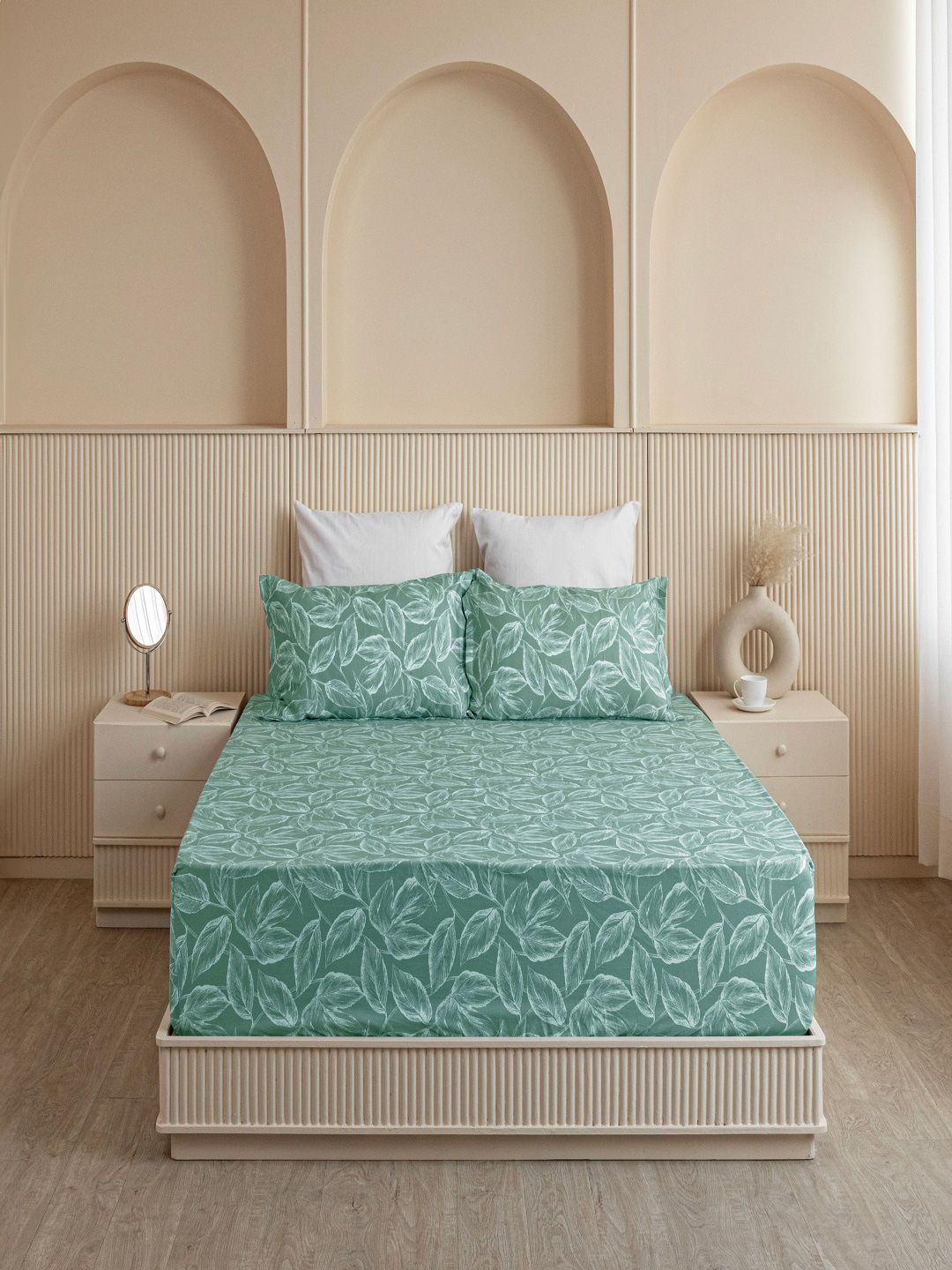 HOMEMONDE Blue & White Floral 210 TC Cotton Single Bedsheet with 1 Pillow Covers-picture-34