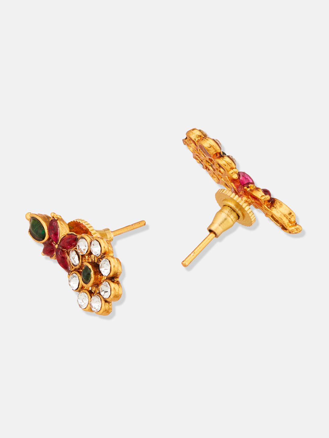 ATIBELLE Gold Plated Stone-Studded & Beaded Floral Shaped Jewellery Set