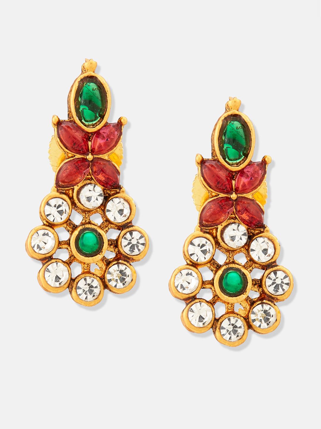 ATIBELLE Gold Plated Stone-Studded & Beaded Floral Shaped Jewellery Set
