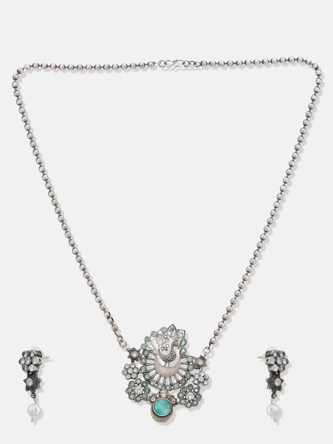 ATIBELLE German Silver-Plated Stone Studded Floral Shaped Jewellery Set