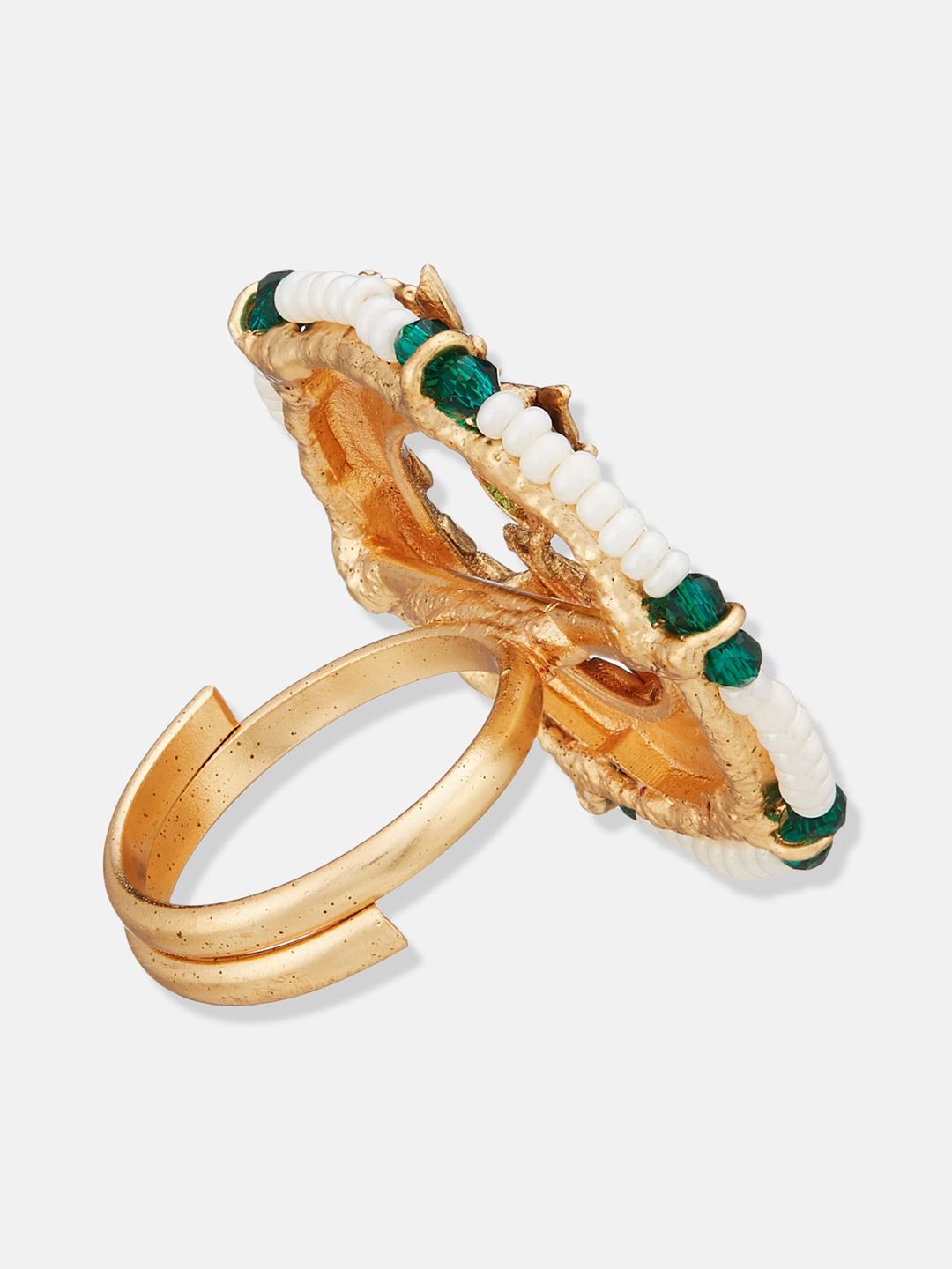 ATIBELLE Gold-Plated Kundan Studded & Beaded Finger Ring
