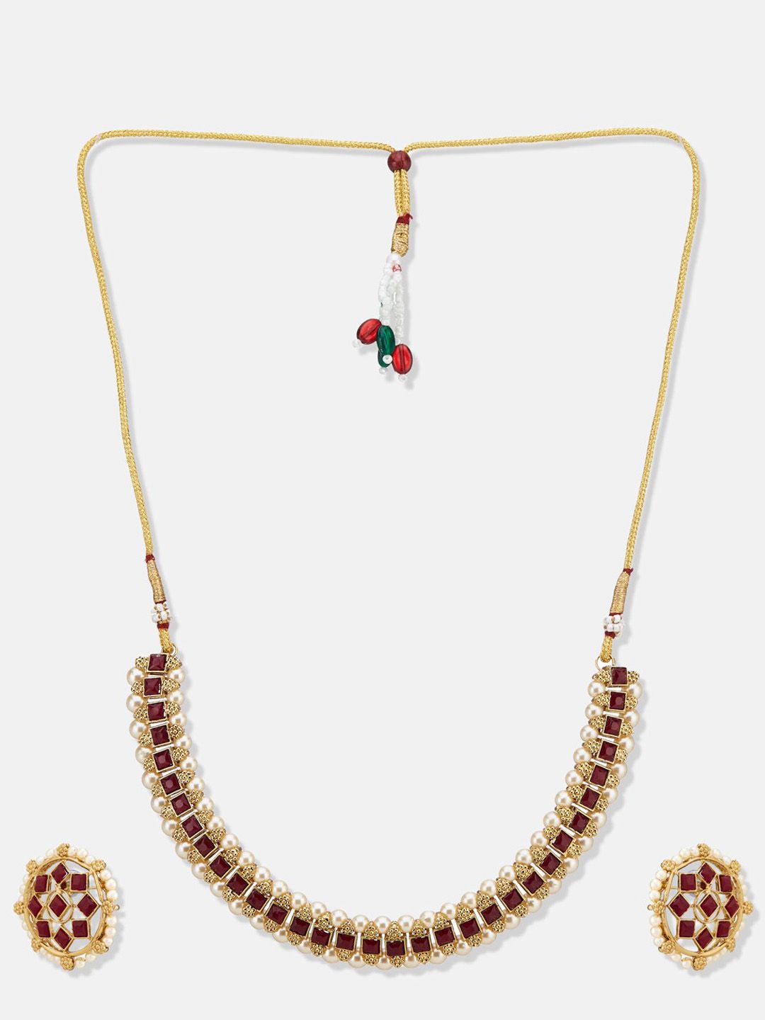 ATIBELLE Gold Plated Kundan-Studded Floral Shaped Jewellery Set