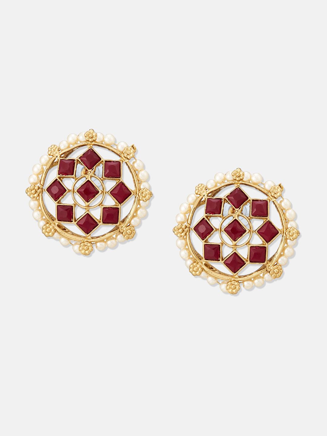 ATIBELLE Gold Plated Kundan-Studded Floral Shaped Jewellery Set