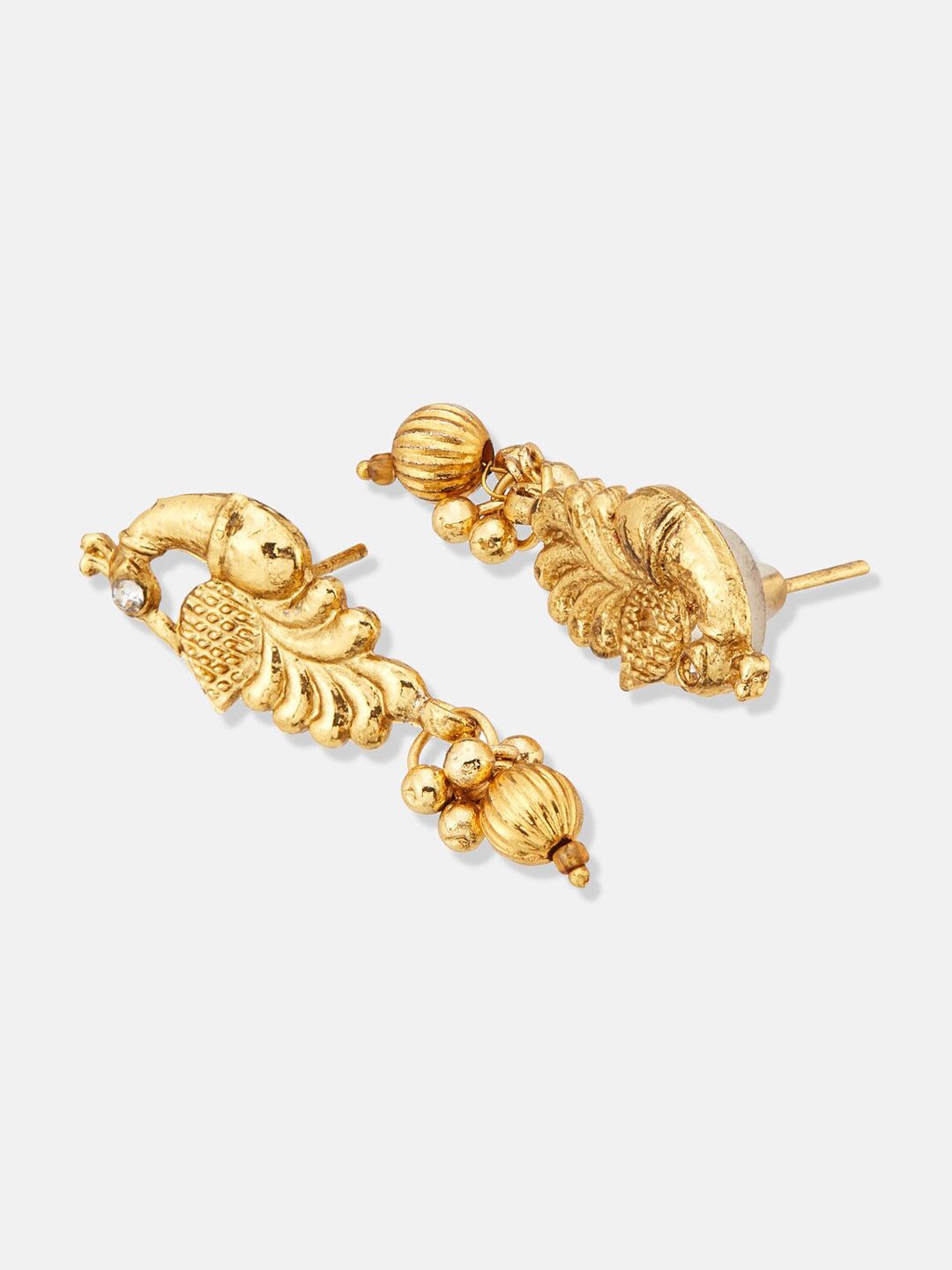 ATIBELLE Gold-Plated Stones-Studded & Beaded Peacock Shaped Mangalsutra With Earrings