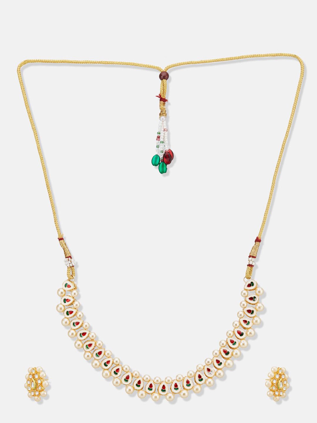 ATIBELLE Gold-Plated Kundan-Studded & Pearl-Beaded Jewellery Set