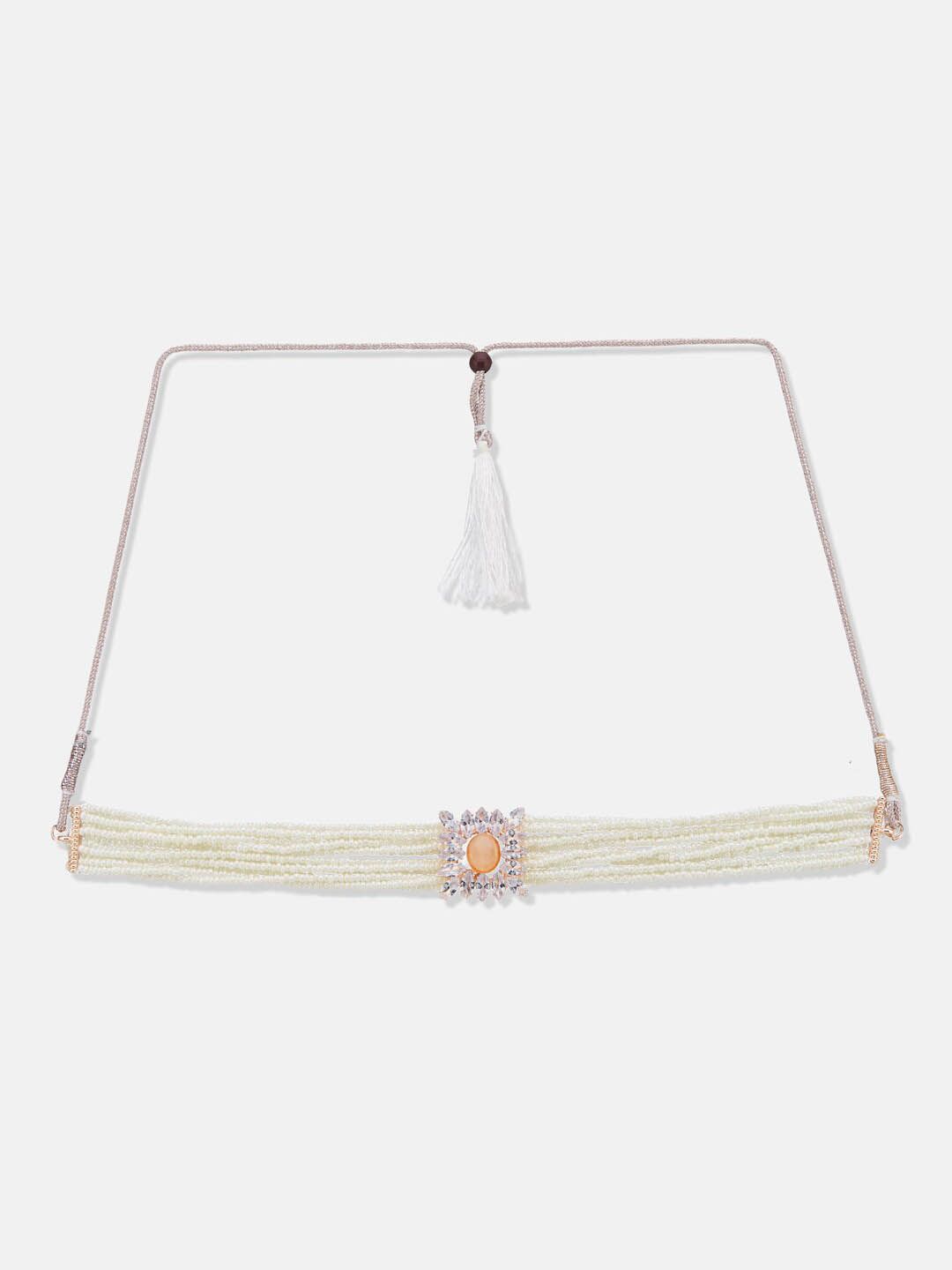 ATIBELLE Rose Gold-Plated Beaded & CZ-Studded Floral Shaped Choker Jewellery Set