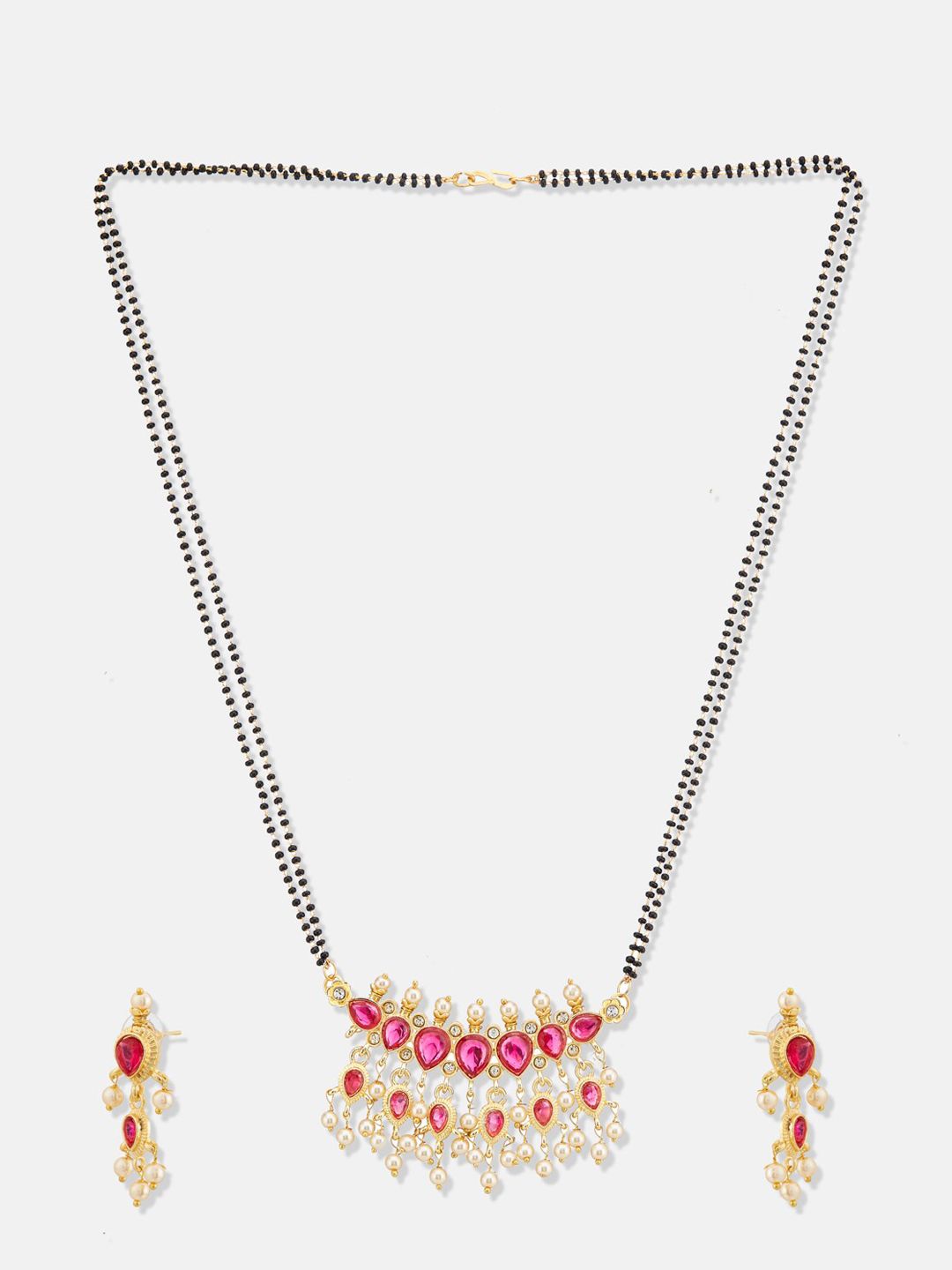 ATIBELLE Gold-Plated Stones-Studded & Beaded Mangalsutra