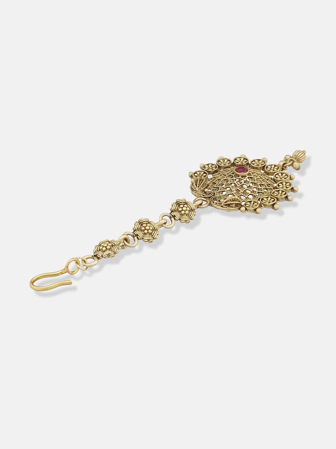 ATIBELLE Gold-Plated Stones Studded and Beads Maang Tikka