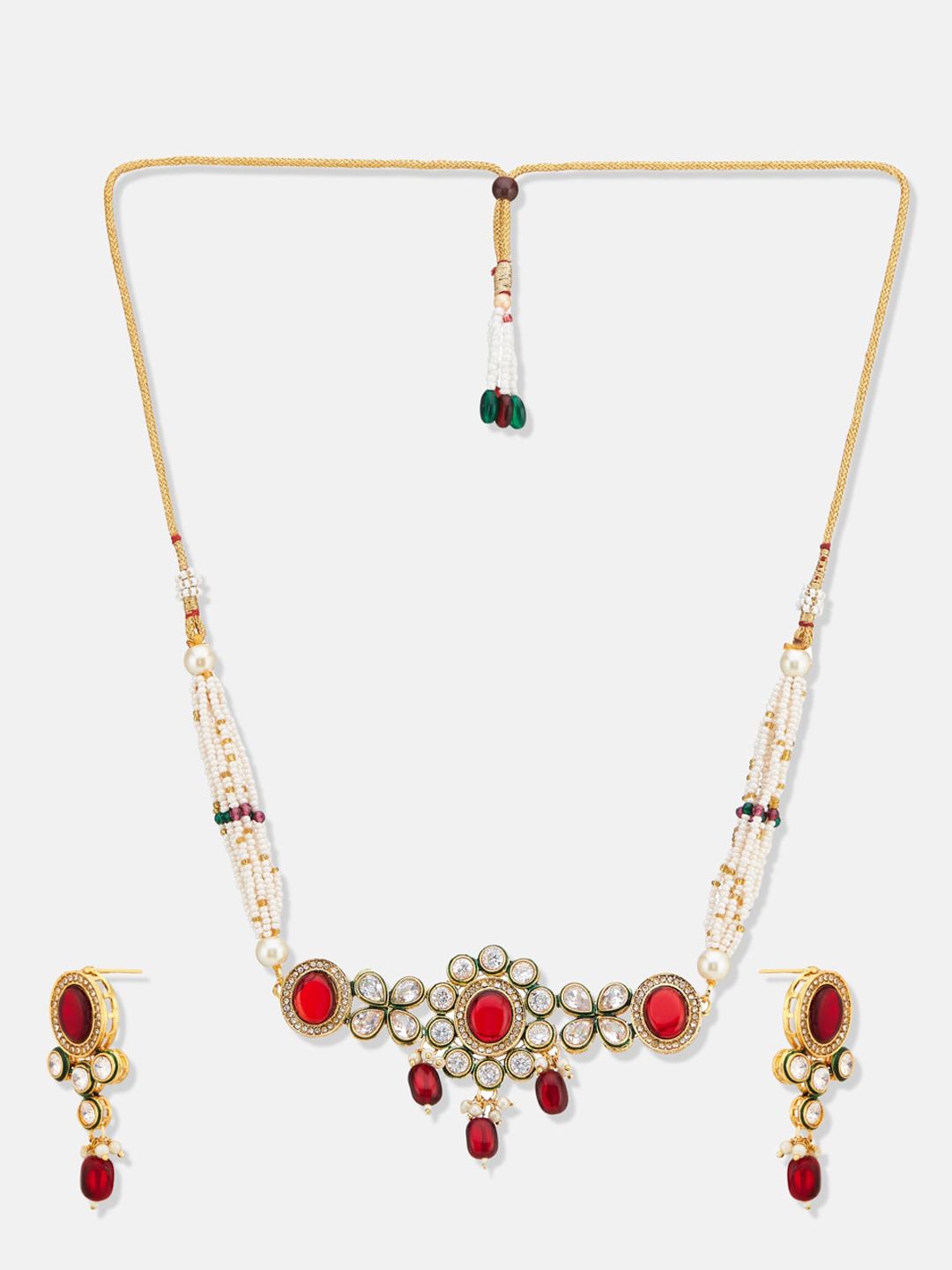ATIBELLE Gold-Plated Kundan-Studded & Beaded Jewellery Set