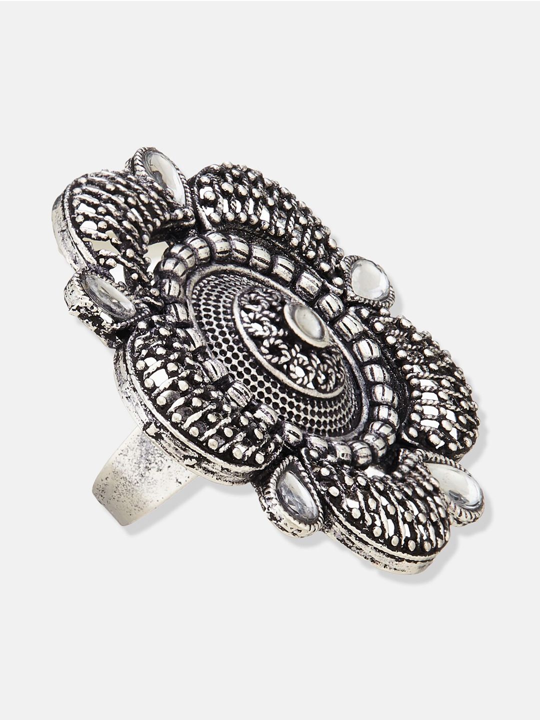 ATIBELLE German Silver Plated Stone Studded Finger Ring