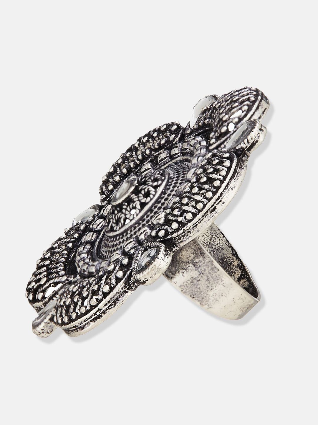 ATIBELLE German Silver Plated Stone Studded Finger Ring