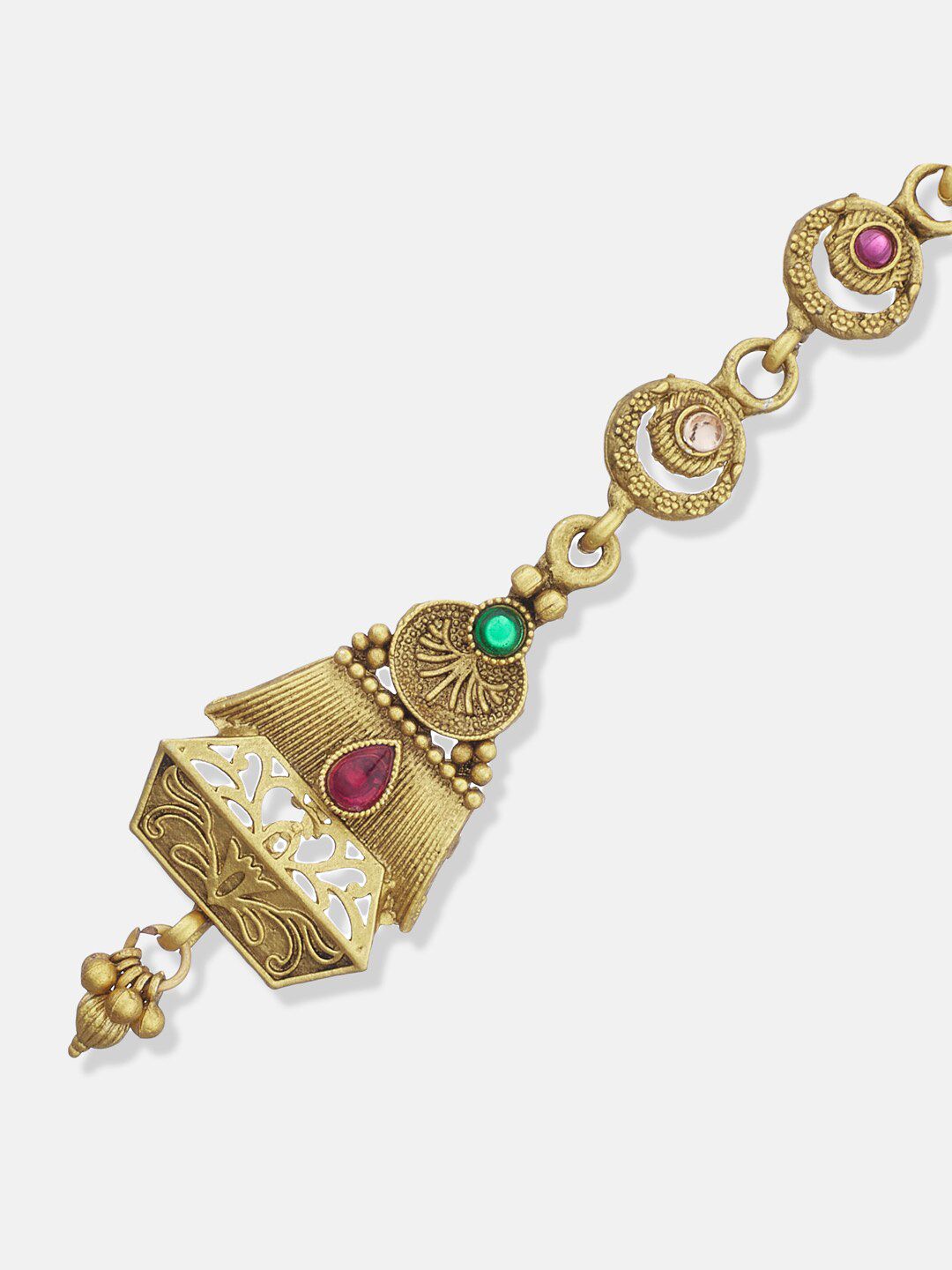 ATIBELLE Gold-Plated Stones Studded and Beads Maang Tikka
