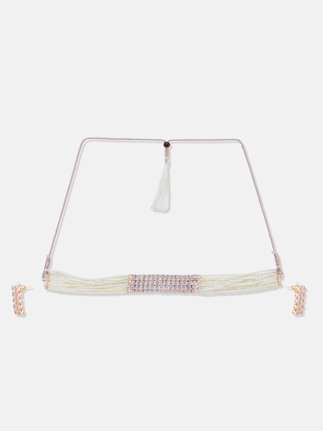 ATIBELLE Rose Gold-Plated CZ-Studded & Beaded Choker Jewellery Set