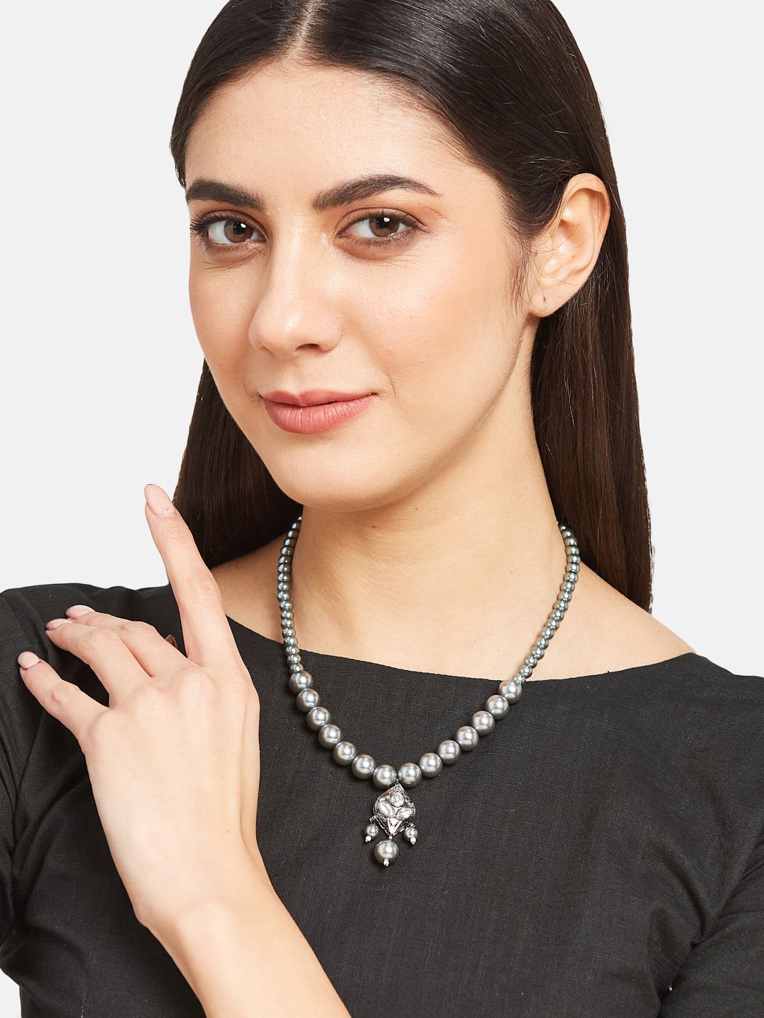 ATIBELLE Silver-Plated Brass Beaded Necklace