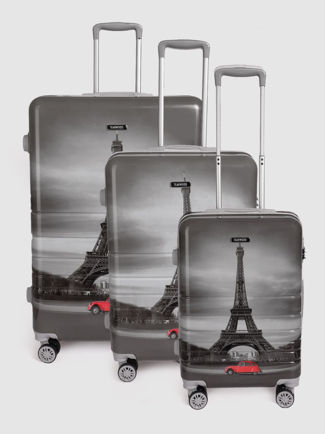 Teakwood Leathers Set of 3 Paris Print 360 Degree Rotation Hard Trolley Bags 182.3L-image-22