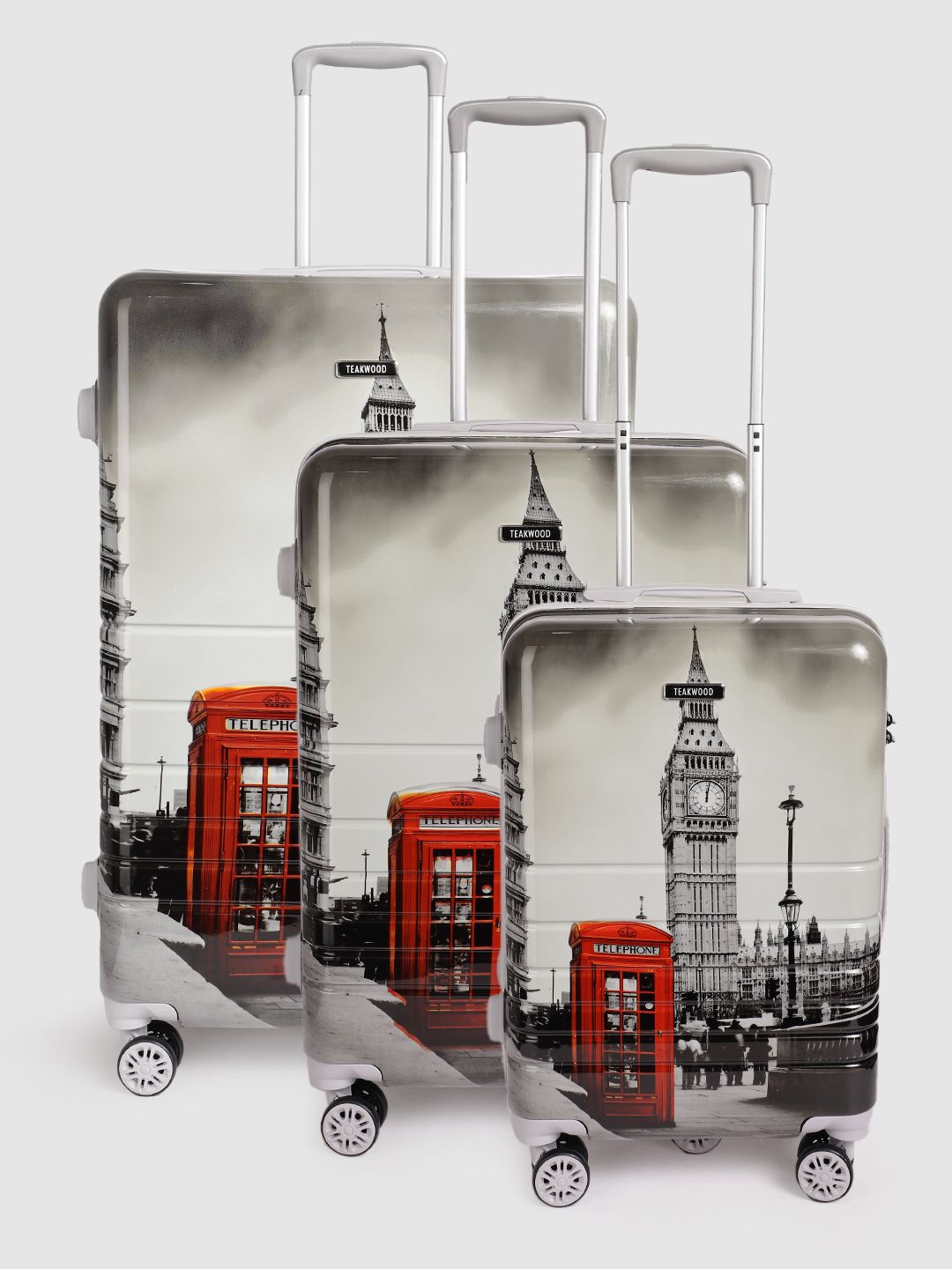 Teakwood Leathers Set of 3 London Printed 360 Degree Rotation Hard-Sided Trolley Bags 182L-picture-55