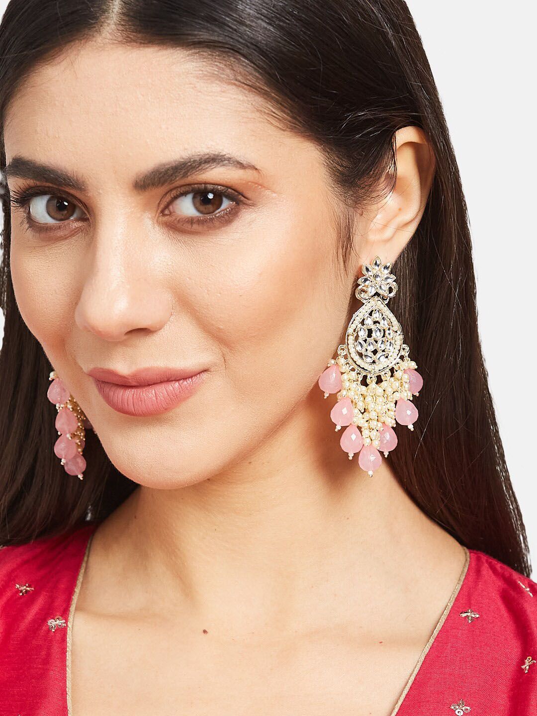 ATIBELLE Gold-Plated Kundan-Studded Contemporary Chandbalis