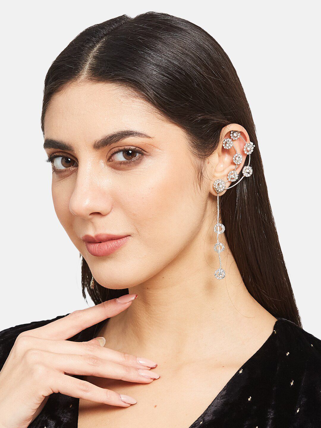 ATIBELLE Silver-Plated Contemporary Ear Cuff Earrings