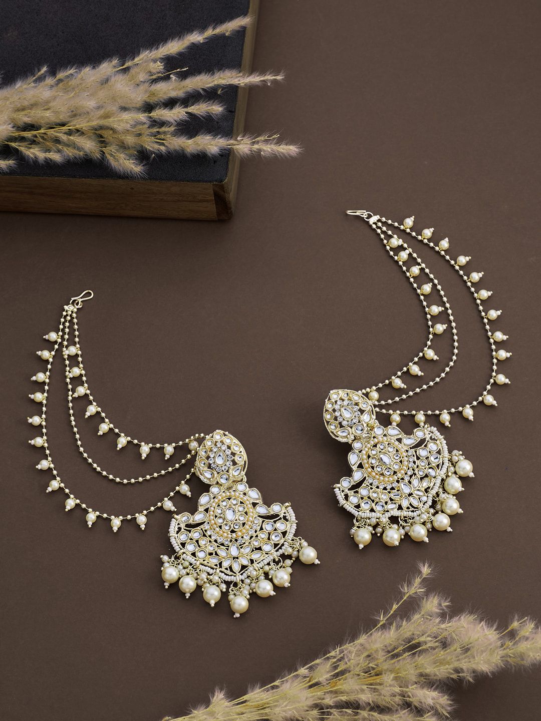 ATIBELLE Gold-Plated Kundan-Studded Contemporary Chandbalis